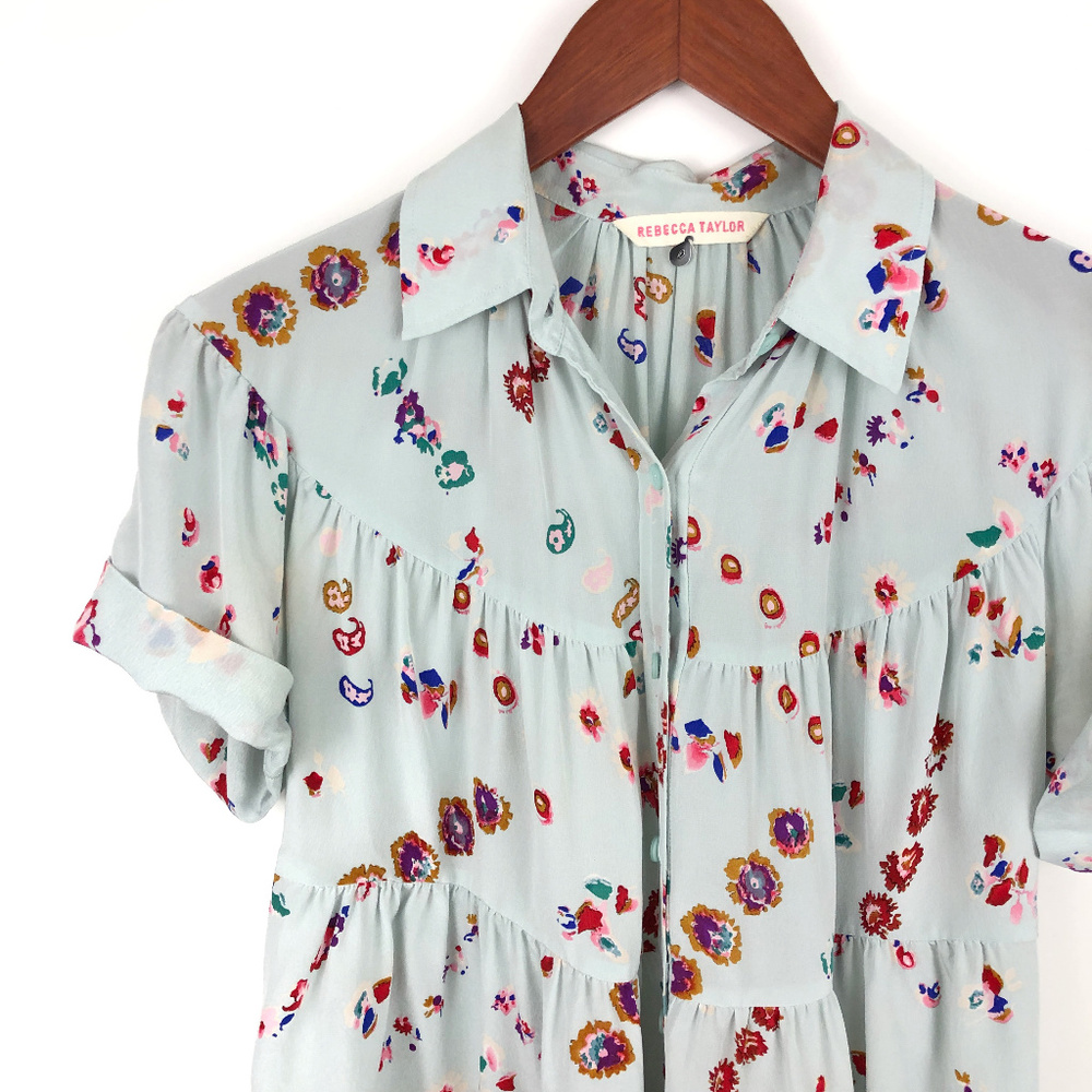Rebecca Taylor Silk Floral Short Sleeve Button Up